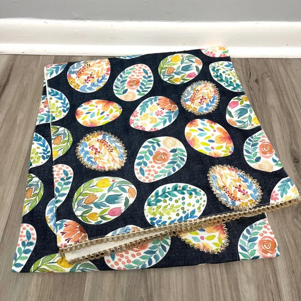 Tabitha Webb Navy Blue Floral Easter Egg Print‎ Table Runner